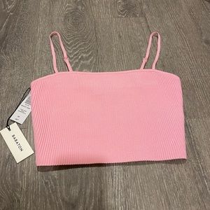 Aritzia Babaton Sculpt Knit Cami Cropped Tank in Daisy Pink